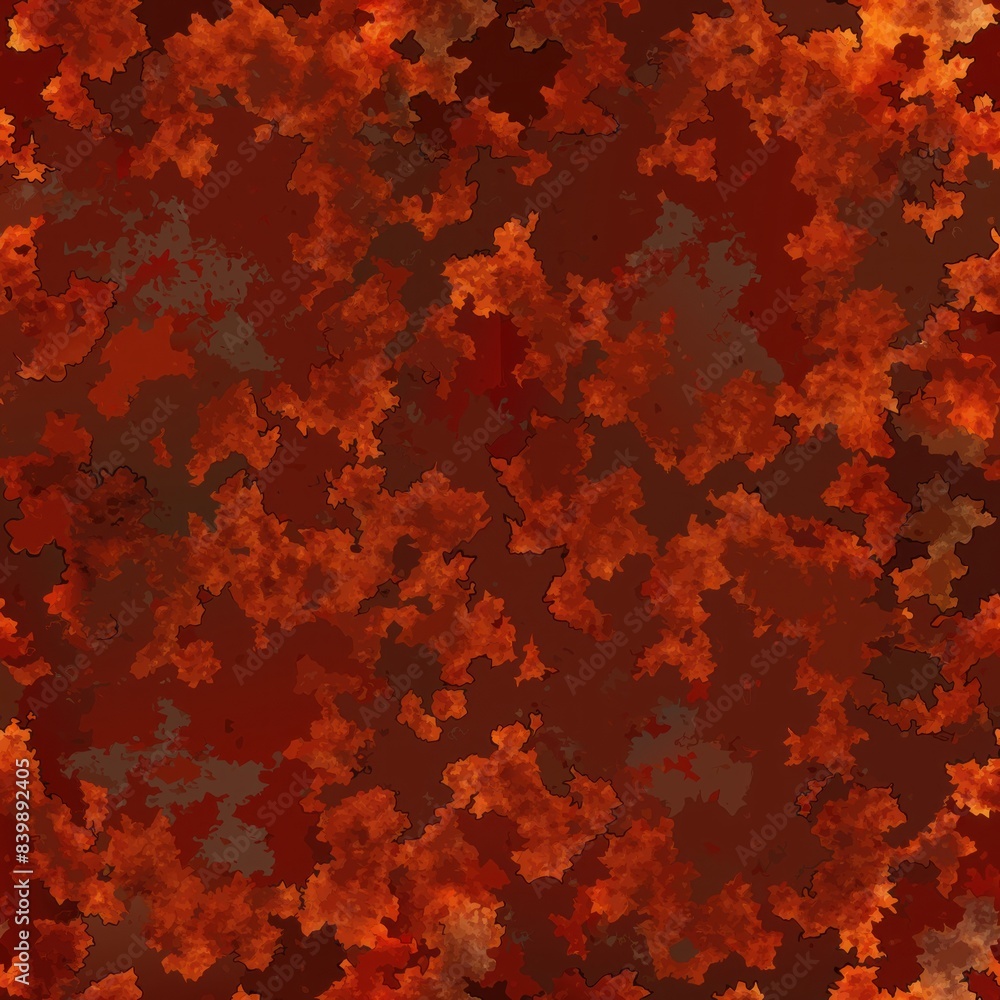 Seamless pattern of rusted metal textures in deep red and brown tones, Generative AI