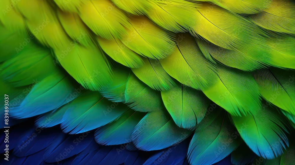 Obraz premium feathers green blue yellow gradient