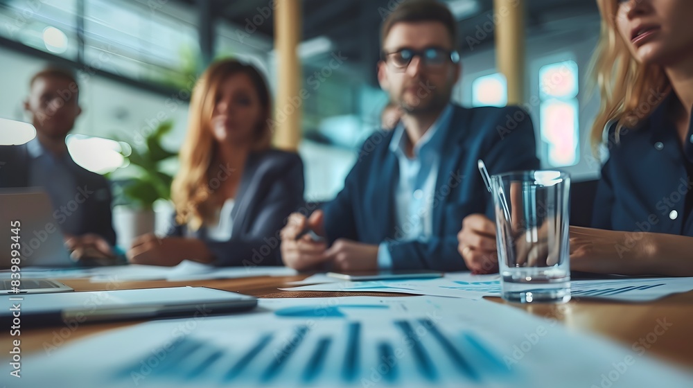 Business Executives Discussing Financial Strategies in Modern Office Workspace Business Executives Discussing Financial Strategies in Modern Office Workspace