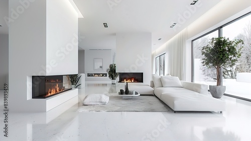 Clean White contemporary modern living room. Home interior concept