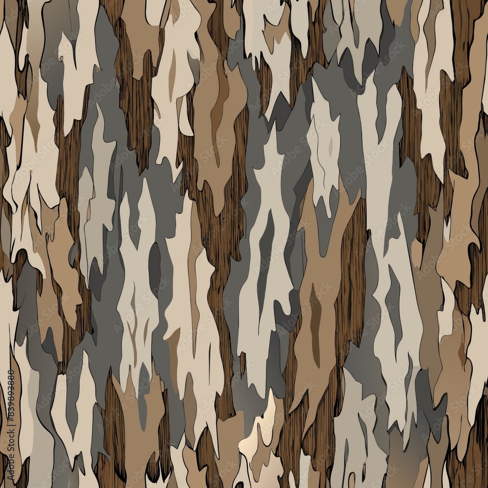 Fototapeta premium Seamless pattern of tree bark textures in natural browns and greys, Generative AI