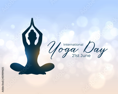 beautiful yoga day celebration poster with bokeh effect