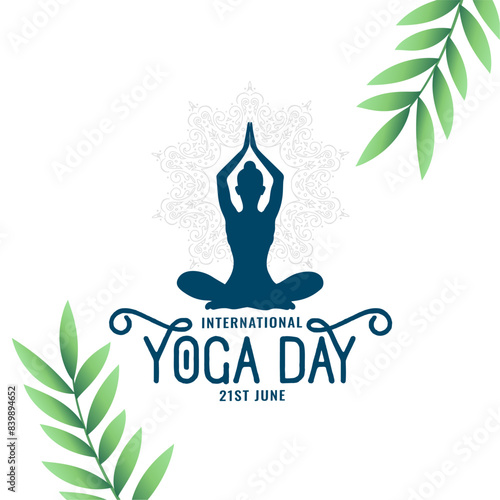 2024 yoga day event poster with green natural leaves