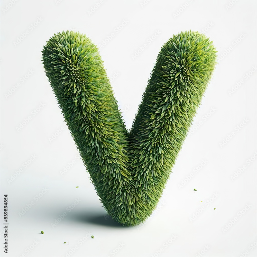 Letter V made out of green grass, white background Letter V made out of green grass, white background