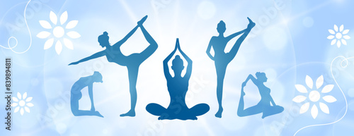 international yoga day event banner woman in different asana