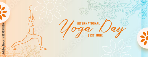 world yoga day poster woman doing asana in line art