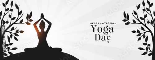 international yoga day poster woman in asana surrounded by tree