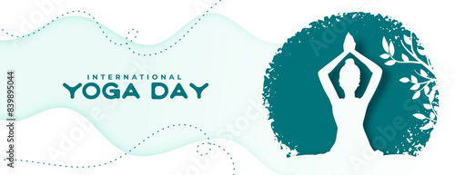 international yoga day banner woman doing asana with tree