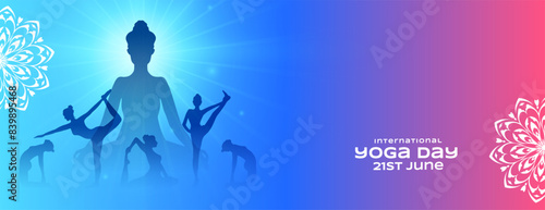 21st june yoga day celebration banner woman in different posture