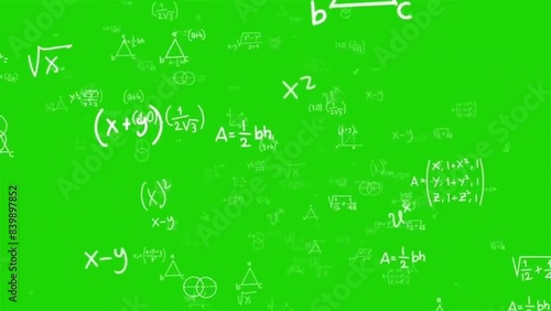 Mathematical formulas algorithm on green screen background