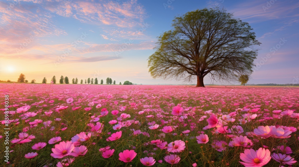 vast pink flowers field