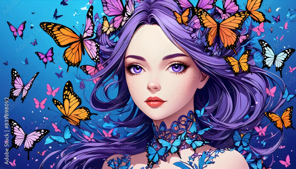 portrait of a girl with butterflies portrait of a girl with butterflies