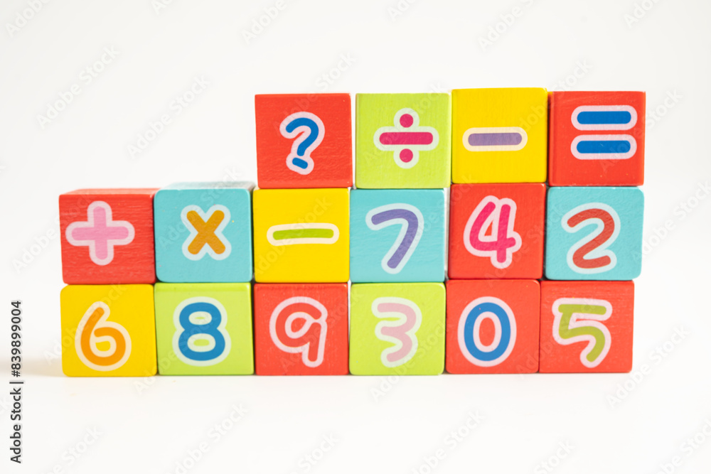 Math number colorful on white background, education study mathematics learning teach.