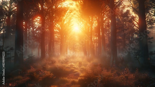 beautiful forest with an evening sunset color   Generative AI