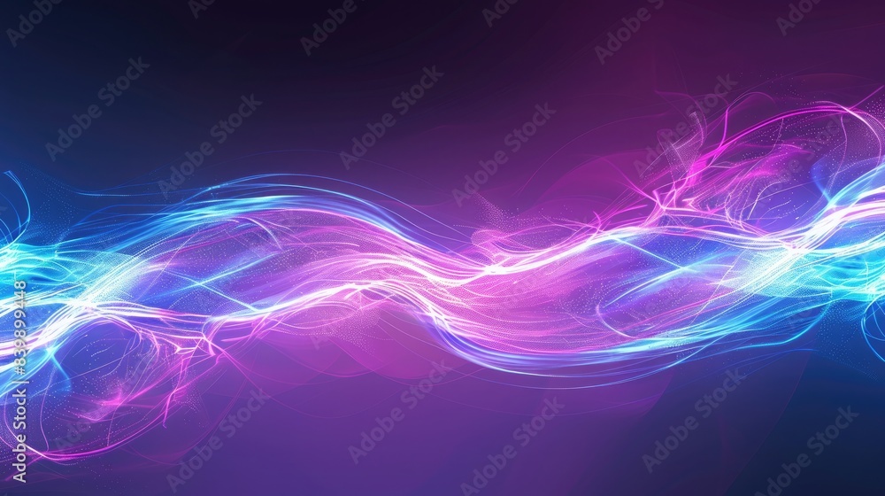 Naklejka premium Abstract vibrant purple and blue wavy neon background. Modern technology backdrop
