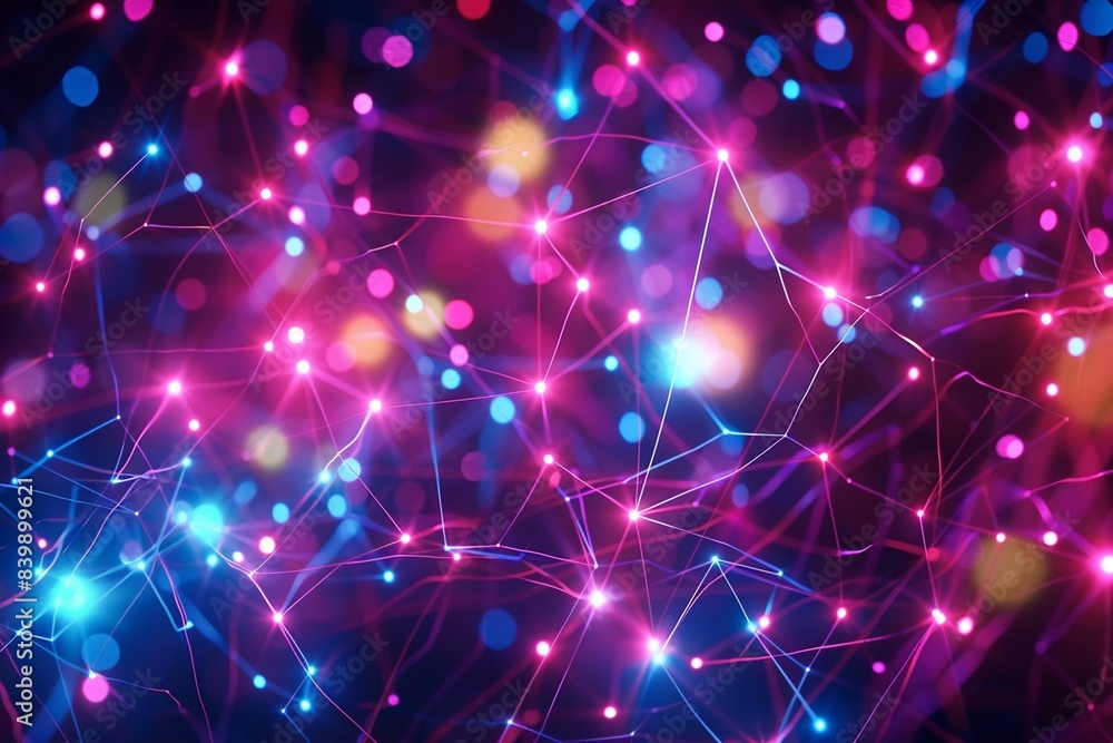 Digital network abstract background with interconnected neon nodes and dynamic light effects Digital network abstract background with interconnected neon nodes and dynamic light effects