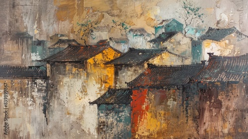 古い時代の中国をイメージした油絵背景_5