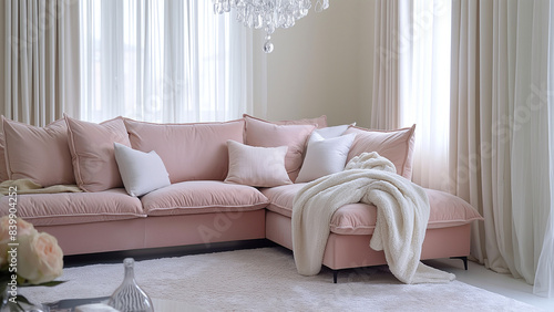 Elegant modern living room with luxurious sofa and unique interior design