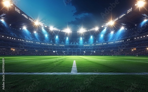 Vivid 3D Rendering of Empty Football Stadium at Night with Fans Cheering - Realistic Sports Arena Background Wallpaper