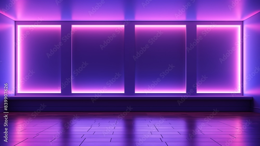 A Modern Room with Neon purple Lights and Reflections. A Modern Room with Neon purple Lights and Reflections.