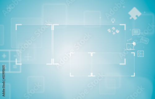 System engineering. Programming. Blue futuristic background with business and education elements.