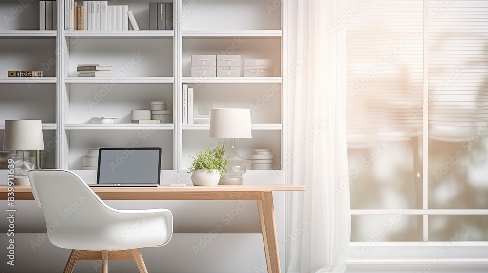 desk blurred luxury home white interior
