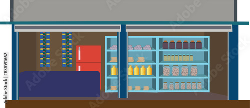 Grocery shop vector clipart isolated white background. Indian village shop Design for cartoon animation