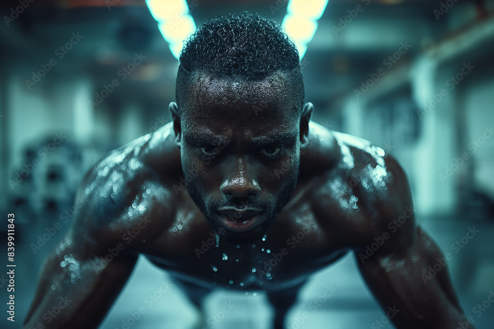 Determined Athlete Working Out in Gym Determined Athlete Working Out in Gym