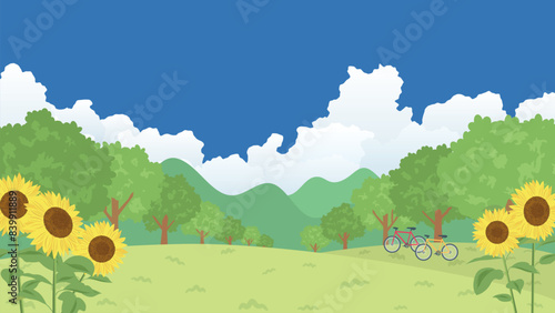 夏の風景　ひまわりが咲く丘