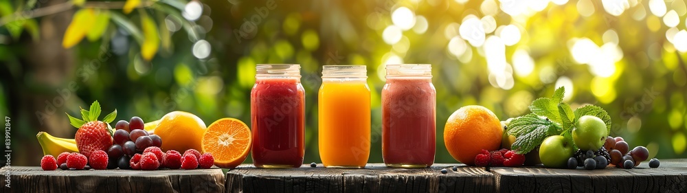 all natural juice and smoothies, has been placed on a table, in the style of organic : Generative AI all natural juice and smoothies, has been placed on a table, in the style of organic : Generative AI