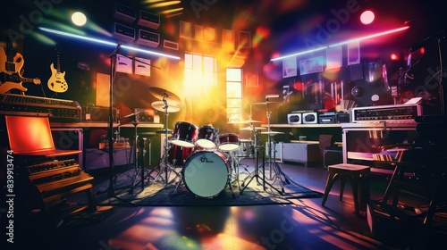eclectic blurred colorful interior