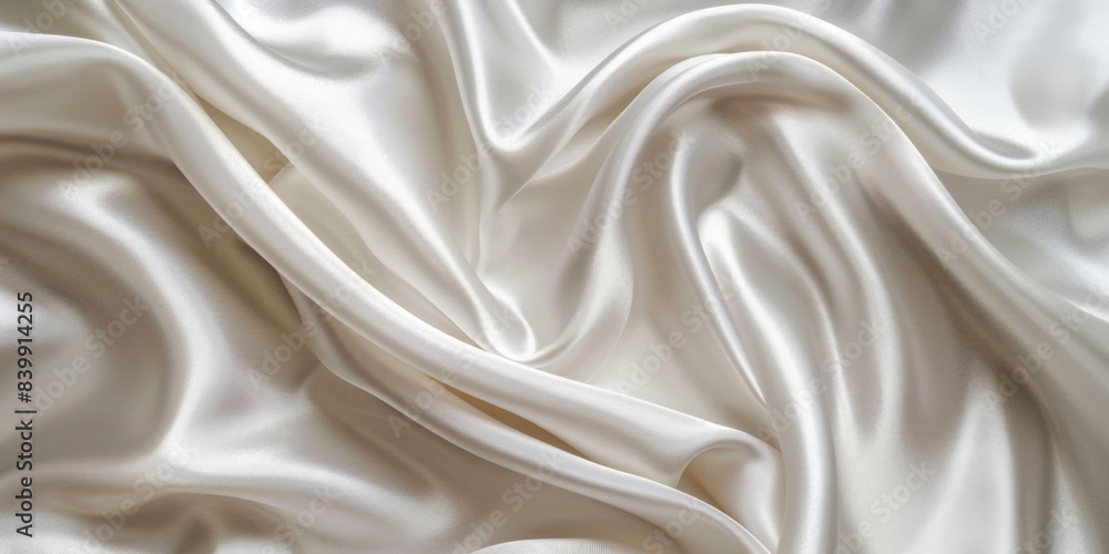 Obraz premium Luxurious White Silk Fabric Folded Background for Posters, Banners, and Cover Designs - HD Wallpaper with Smooth Drapery