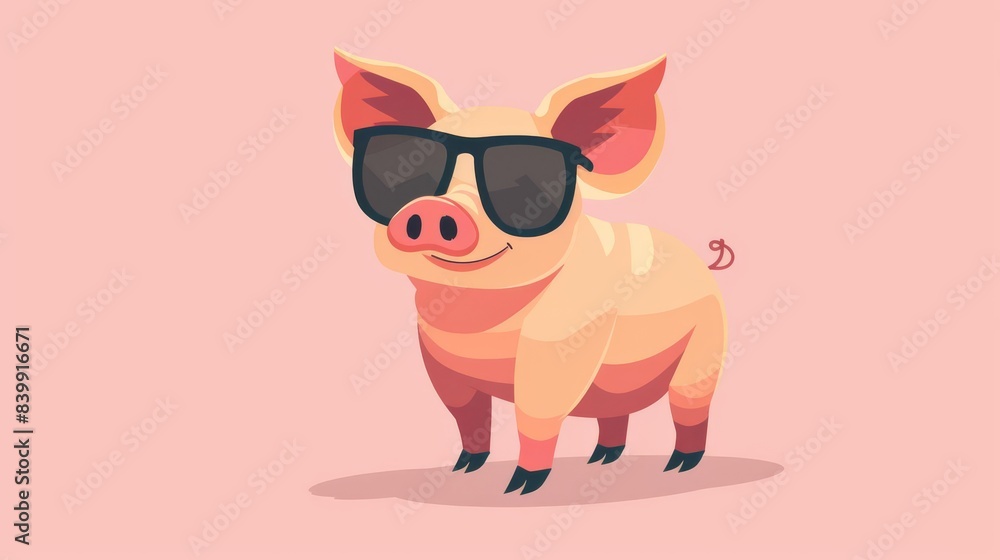 Cute cartoon pig wearing sunglasses. Cute cartoon pig wearing sunglasses.