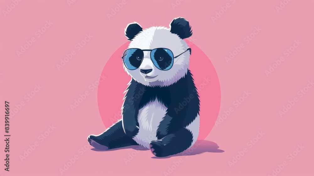 Cute panda wearing sunglasses with long shadow Cute panda wearing sunglasses with long shadow