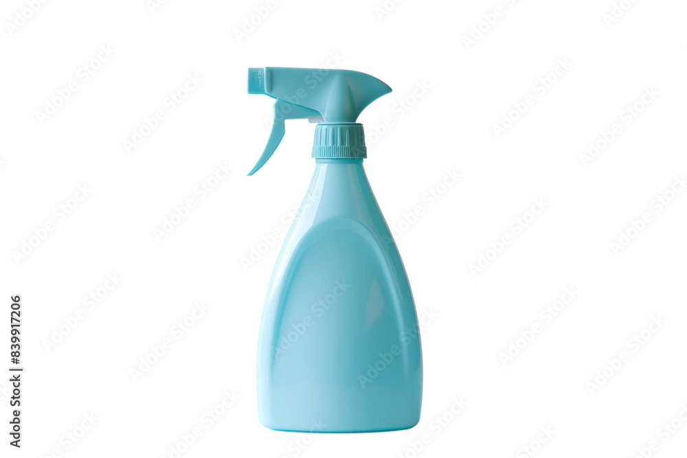 A blue plastic spray bottle isolated on transparent background. Suitable for cleaning products, gardening, or household use. A blue plastic spray bottle isolated on transparent background. Suitable for cleaning products, gardening, or household use.