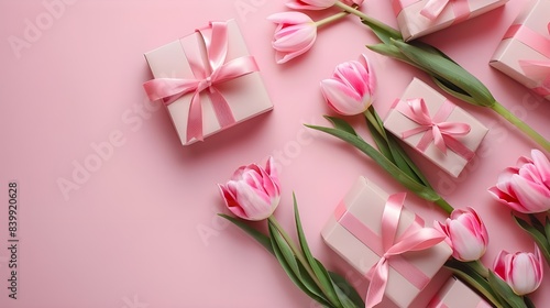 Decorative of tulips flowers bouquet or wrapped gift box. For father Days © jiveriya