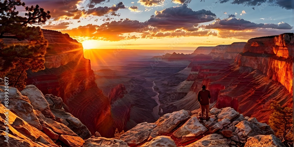 Fototapeta premium sunrise over grand canyon in vibrant colors casting light on overhanging rock formations
