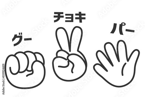 シンプルな文字付きのジャンケンの手のイラスト