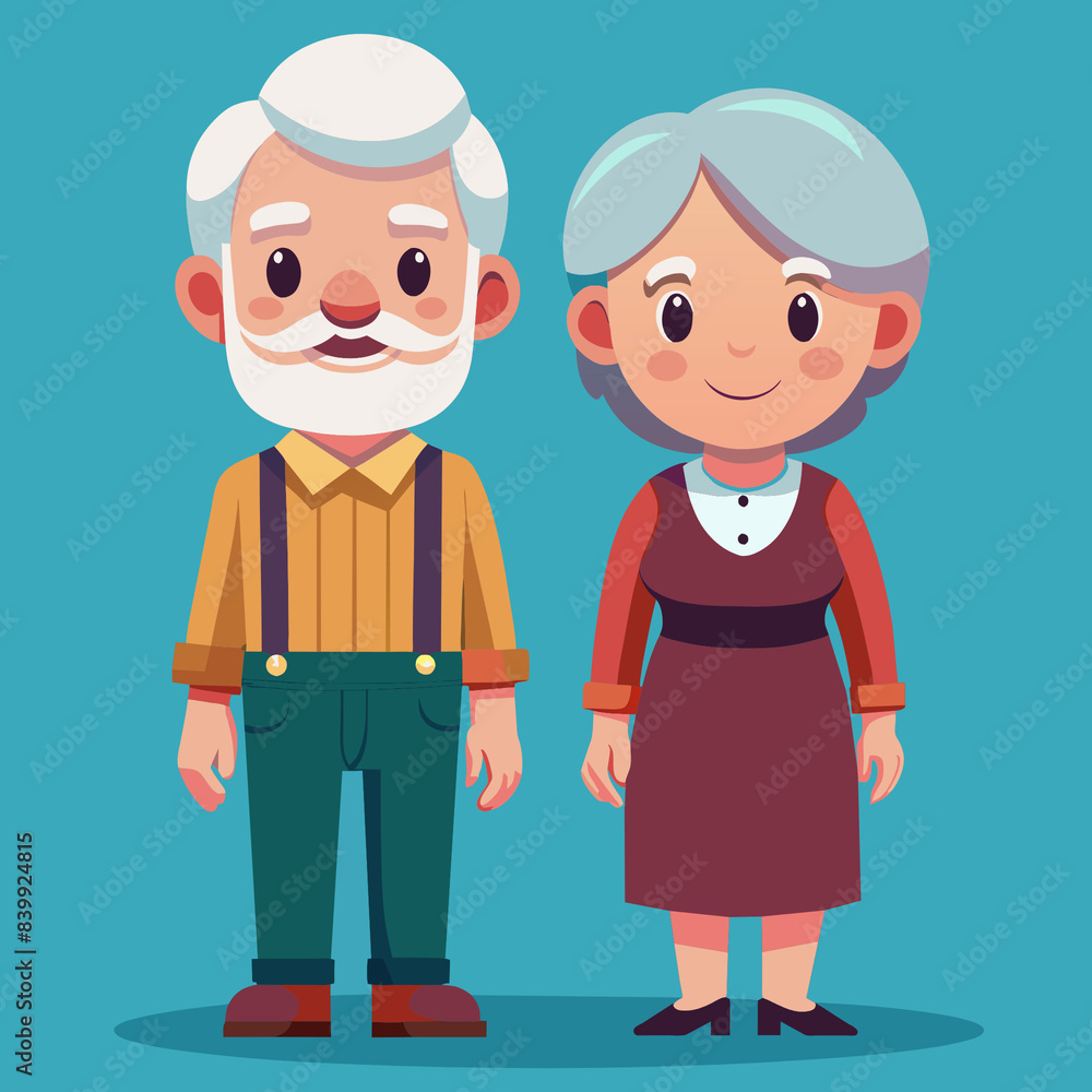 A cartoon depiction of an elderly couple, showcasing a woman and a man with gray hair, dressed casually. The image captures the warmth and affection of old age. A cartoon depiction of an elderly couple, showcasing a woman and a man with gray hair, dressed casually. The image captures the warmth and affection of old age.