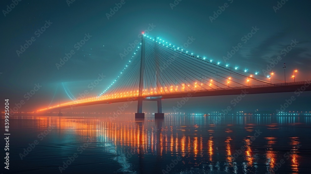 Fototapeta premium Saint Petersburg. Russia. Night panorama to the cable-stayed bridge
