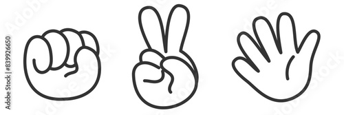 シンプルな細いラインのジャンケンの手のイラスト
