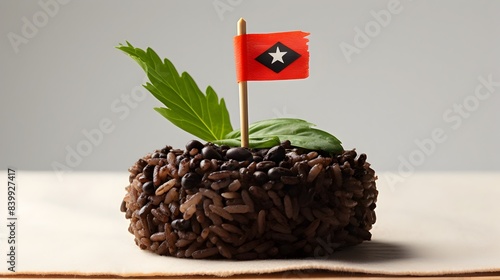 Authentic Gallo Pinto Dish with Costa Rican Flag Toothpick on White Background
