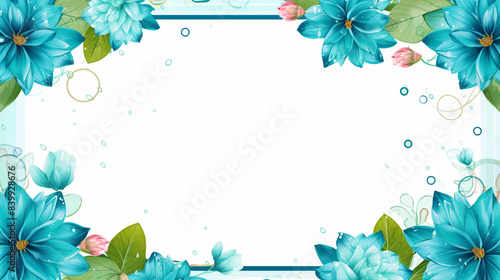 Elegant floral frame with blue flowers and green leaves, perfect for invitations, greeting cards, and decorative backgrounds.