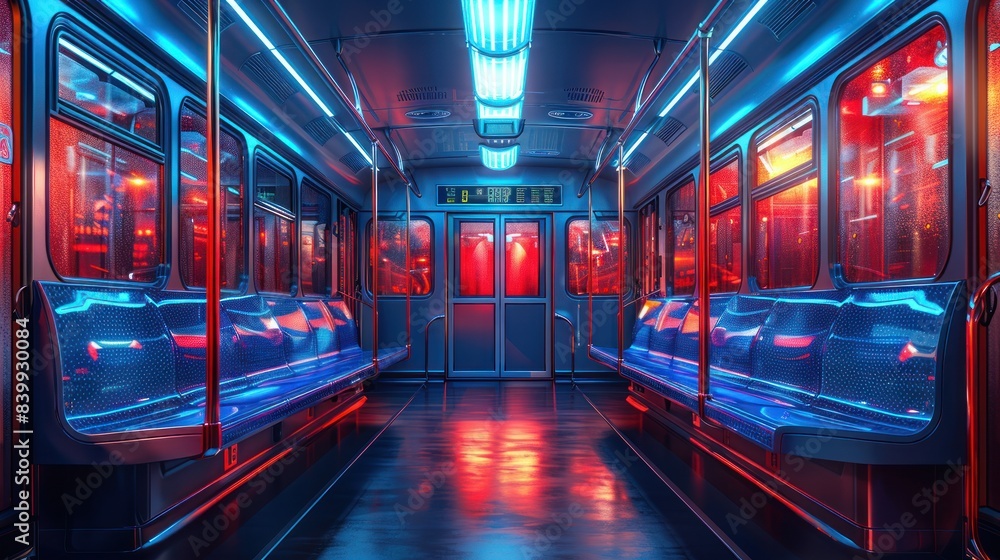 The interior of the electric bus is empty. The interior of the electric bus is empty.