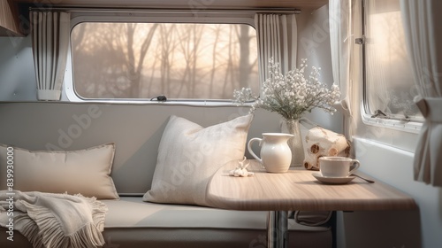 muted blurred travel trailer interior