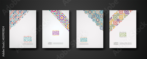 Set islamic cover design template with colorful detail and texture of floral mosaic islamic art ornament. © Krezzo Art