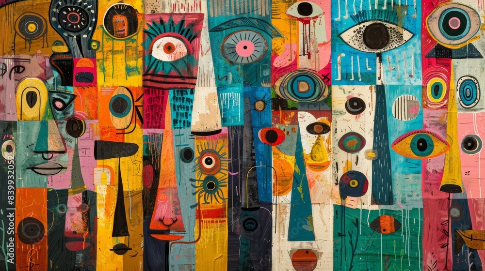 Naklejka premium Art Brut patterns with naive and raw artistic expressions.