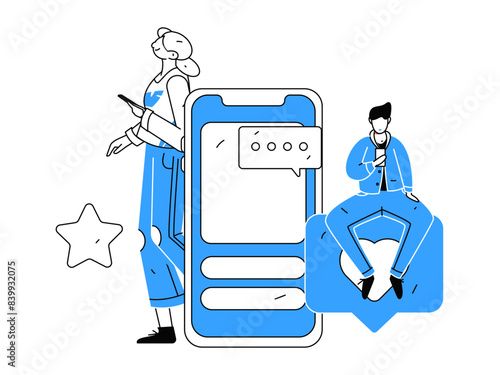 Virtual characters social communication concept business flat vector hand drawn illustration
