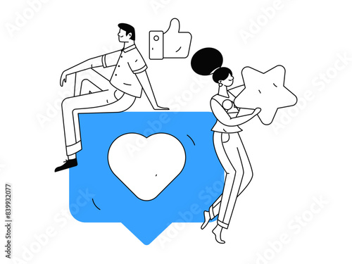 Virtual characters social communication concept business flat vector hand drawn illustration
