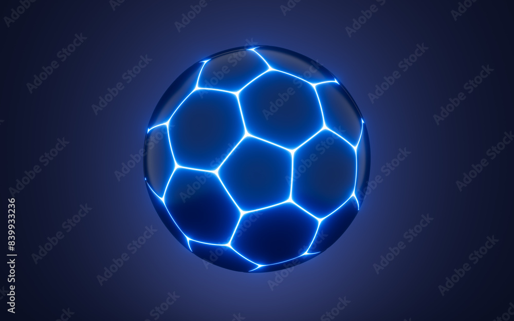 Naklejka premium Abstract football and neon lines, glowing football, 3d rendering.